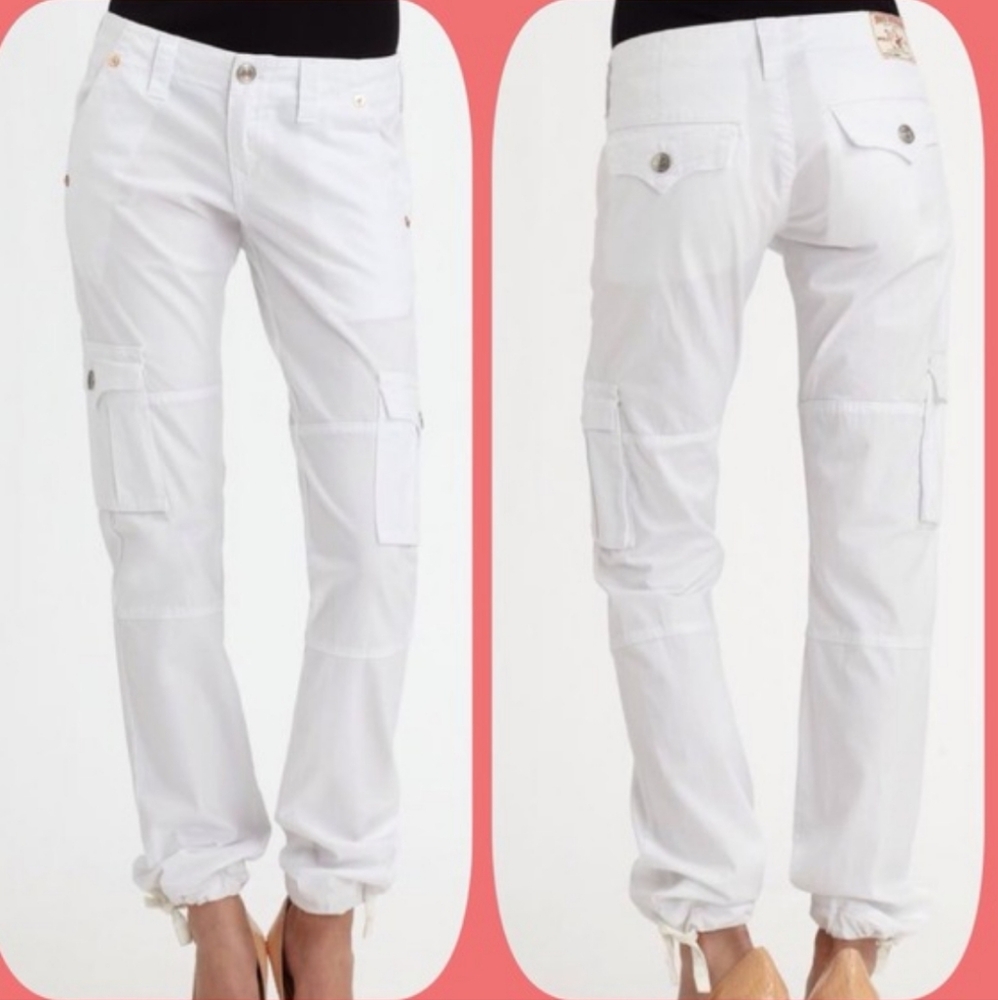 True Religion Vanessa Loose Cargo Pants in white Size 26